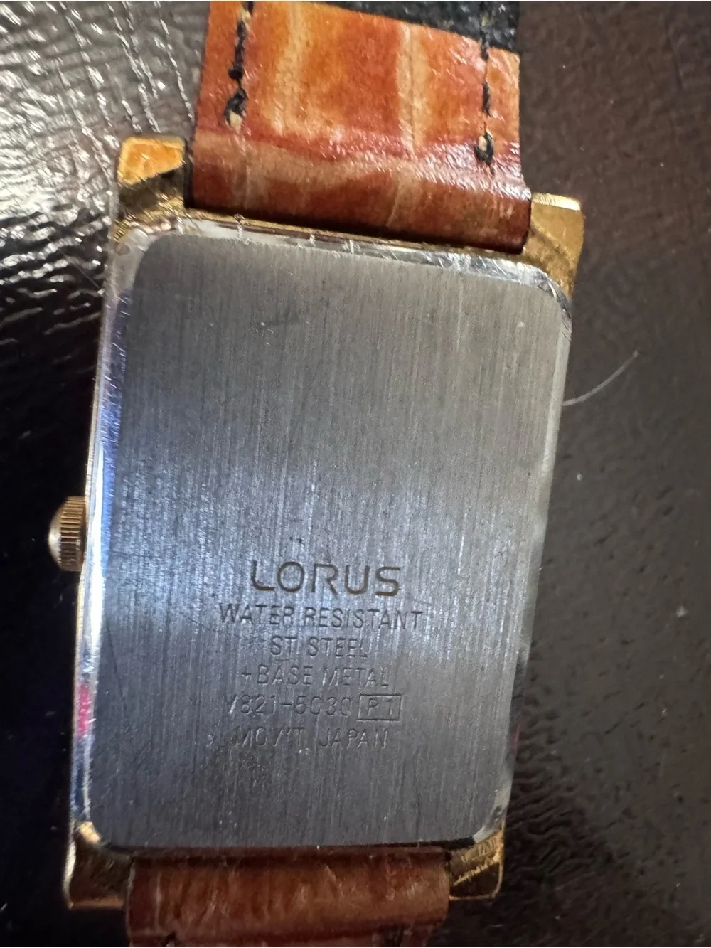 Lorus Disney Gold-Tone Mickey Mouse Rectangle Watch - Brown Leather Strap